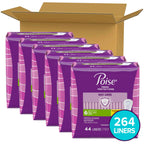 Poise Daily Liners, Incontinence Panty Liners for Bladder Leaks, 2 Drop Very Light Absorbency, Long Length, 264 Count of Pantiliners (6 Packs of 44), Packaging May Vary
