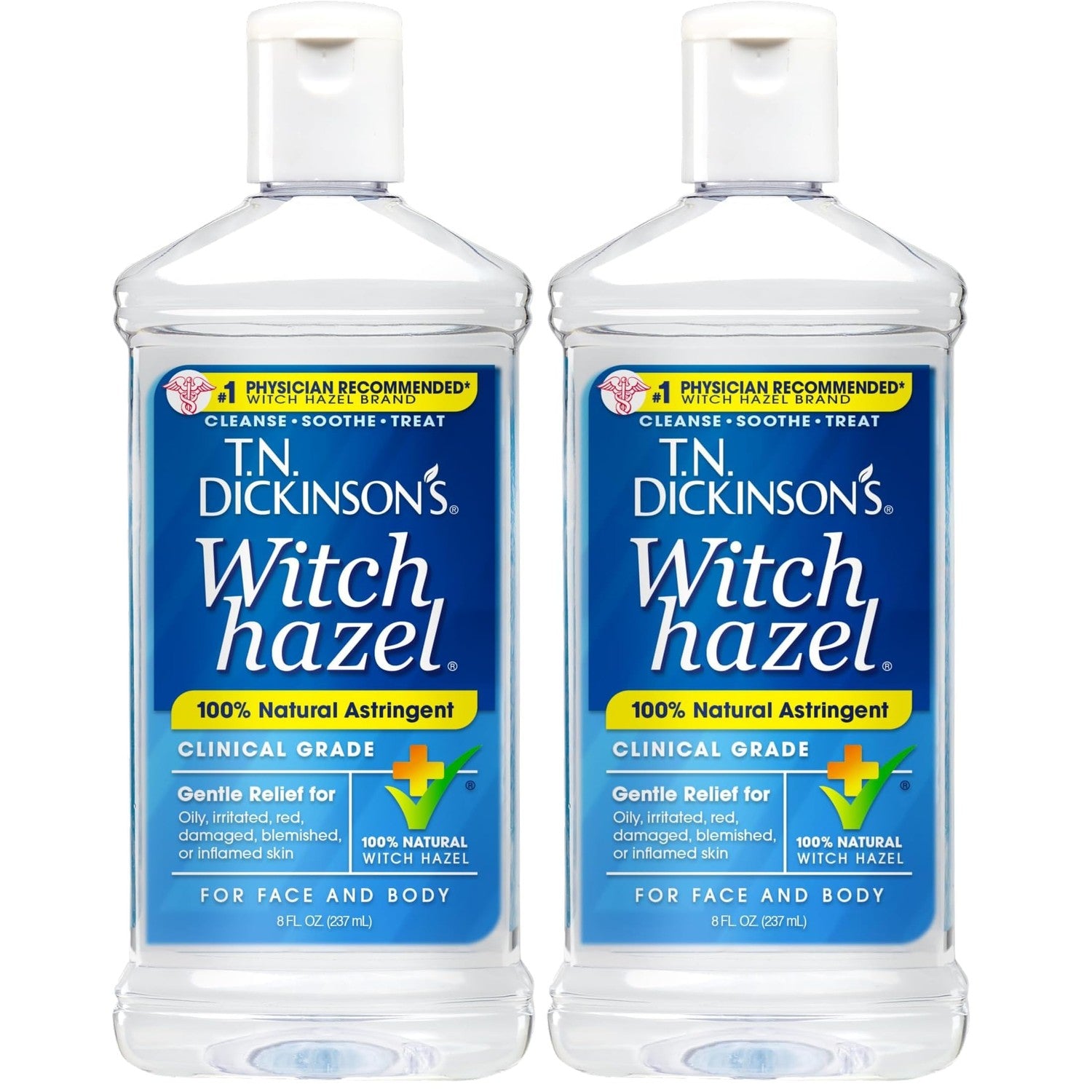 T.N. Dickinson's Witch Hazel 100% Natural Astringent | 8 Fl Oz | Pure Witch Hazel, Fragrance Free; Cleanses & Soothes Skin; Clinical Grade; for Face & Body