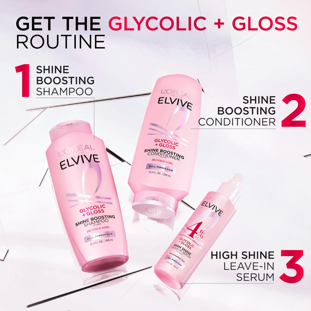 L'Oreal Paris Elvive Glycolic + Gloss Shine Boosting Conditioner, Cleanses and Smooths Dull, Porous Hair Into High-Shine, Glossy Hair, 28 Fl Oz