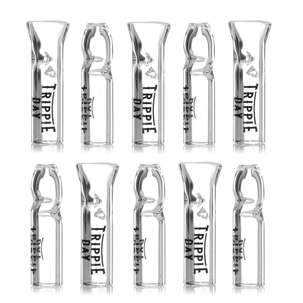 Trippie Day Reusable Glass filter Tips – 10 Pack | Clear 9mm Outer Diameter Tips for Pre rolled Cones, 6mm Inner Diameter, 35mm Length