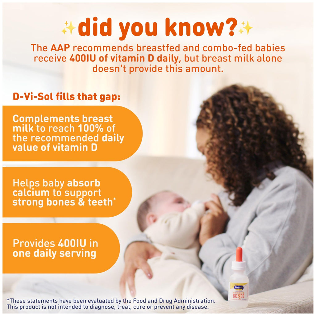 Enfamil Baby Vitamin D-Vi-Sol Liquid Supplement Drops for Infants, Supporting Strong Teeth & Bones in Newborn Babies, Easy-to-Use, Gluten-Free, 50 Day Supply, Dropper Bottle