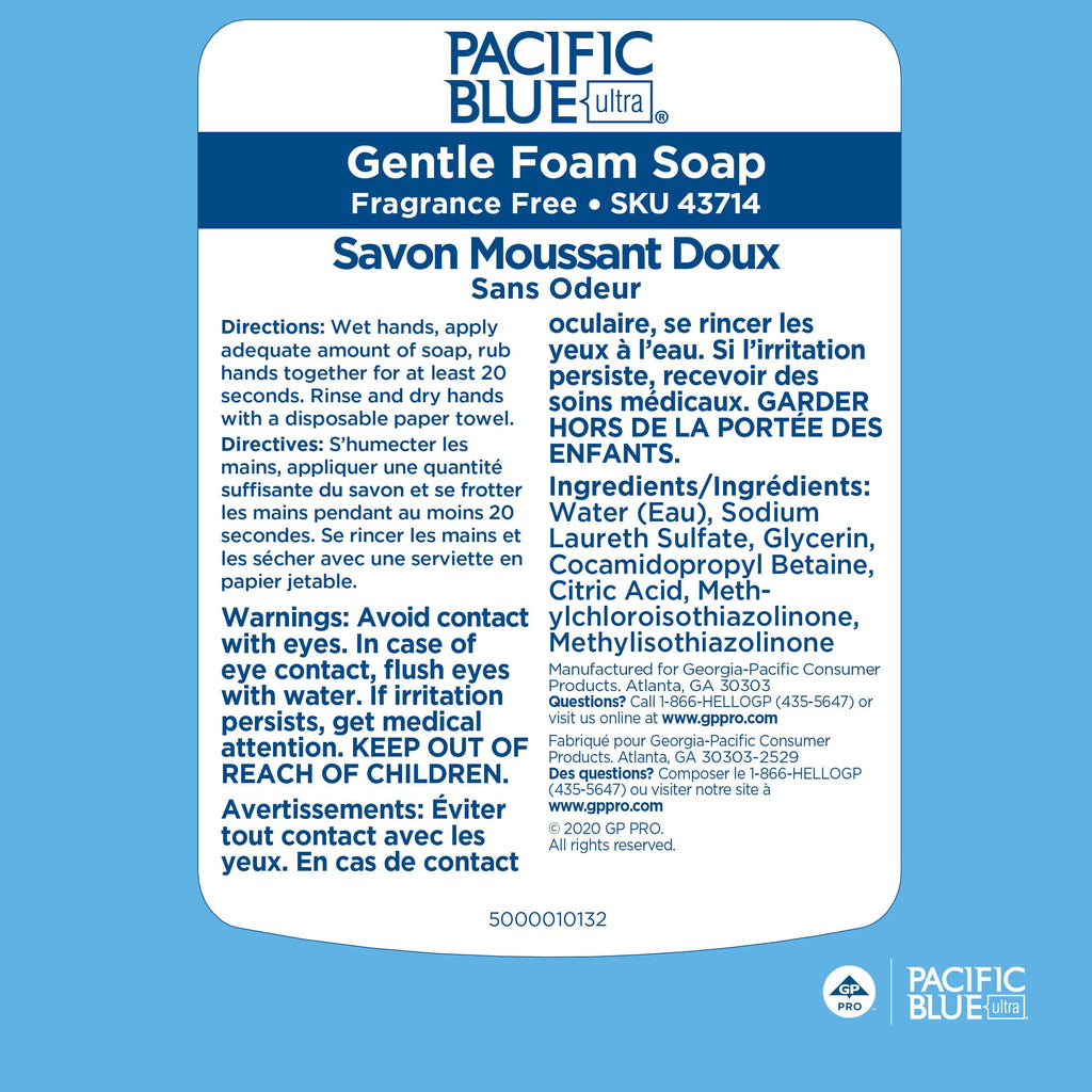 Pacific Blue Ultra Gentle Foam Hand Soap Refill (43714), Compatible Only With Pacific Blue Ultra Manual Dispenser, Dye and Fragrance-Free, 40.5 FL OZ, 4 Refills Per Case