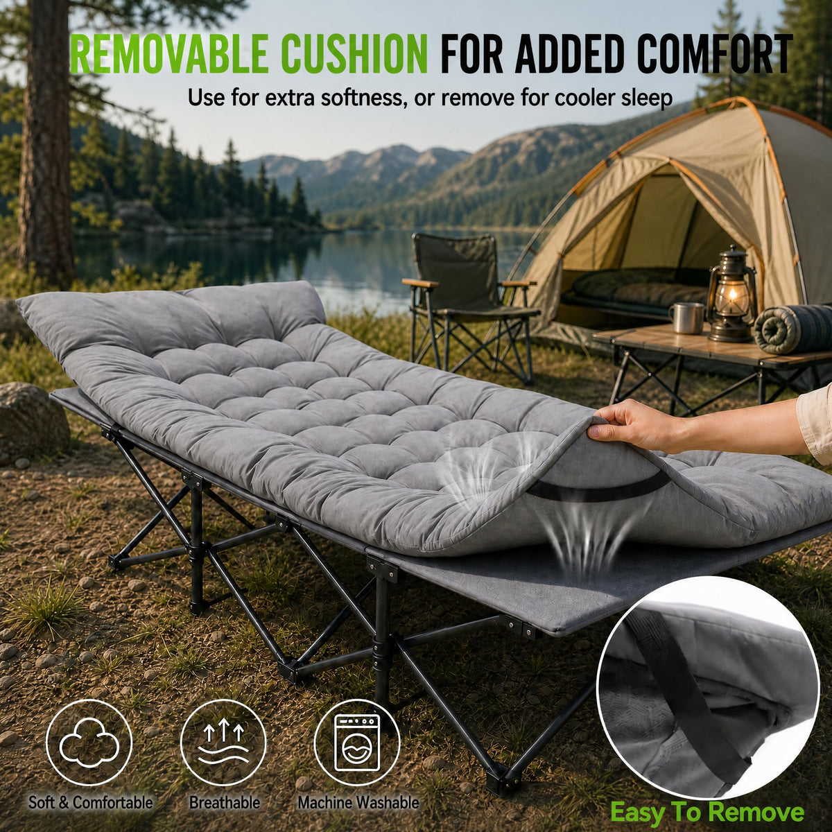 Aoran Camping Cot for Adults 28" Extra Wide,Portable Cot Bed with Mattress,Heavy Duty Camp Sleeping Bed for Camping,Travel,Home and Office Nap,Max Load 450 LBS