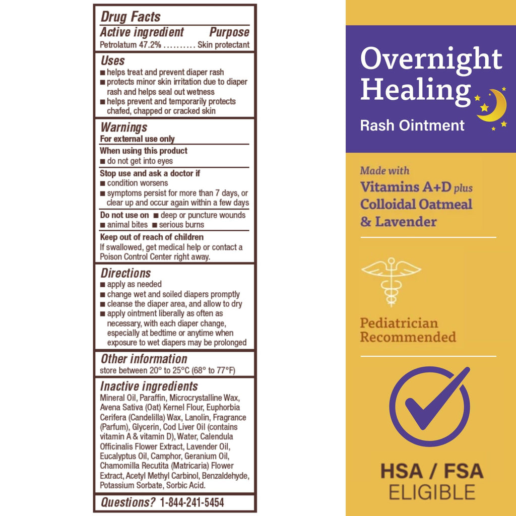 A+D Overnight Healing Diaper Rash Ointment, Lavender & Oatmeal, 15.2oz Jar