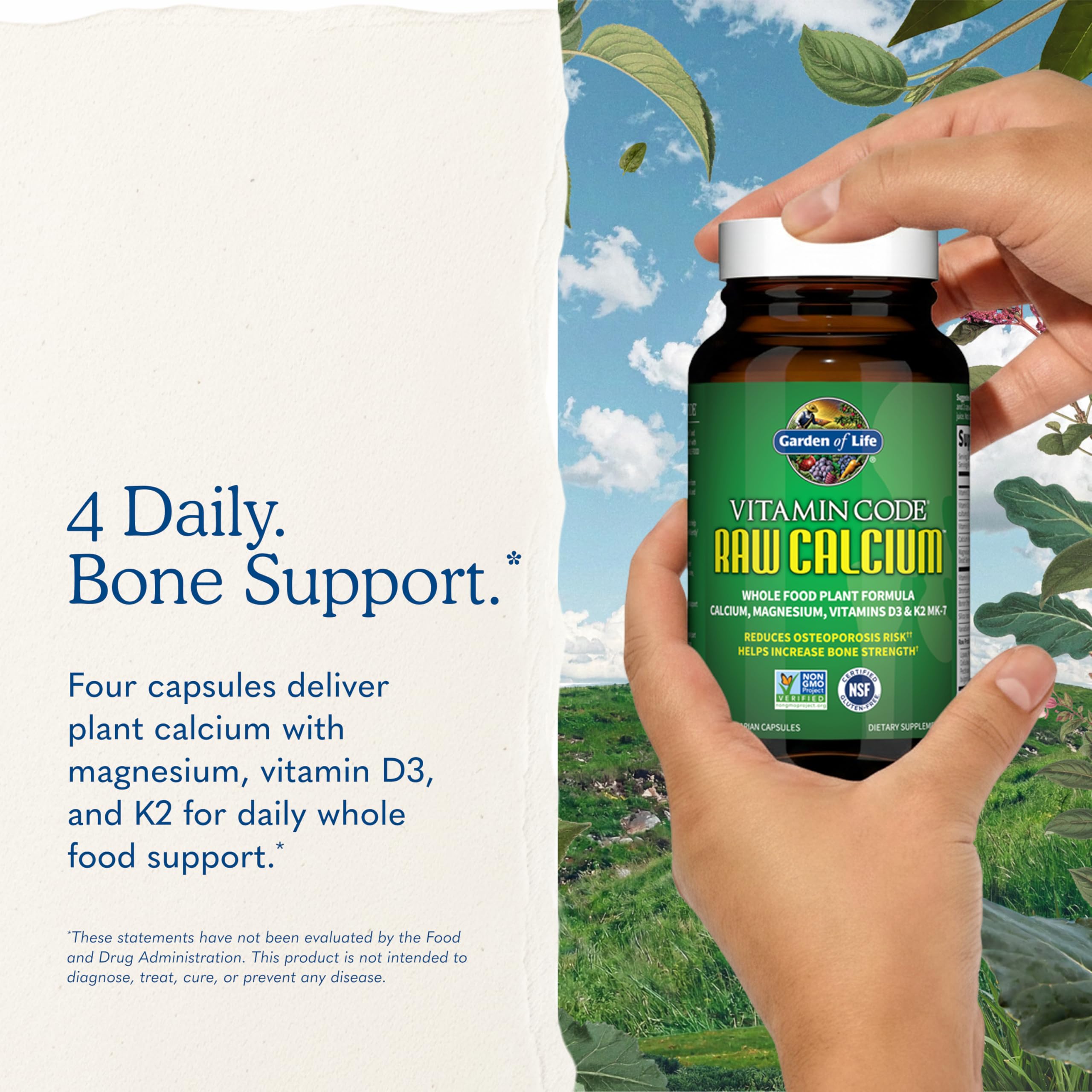 Garden of Life Raw Calcium Supplement for Women and Men - Vitamin Code Made from Whole Foods with Magnesium, K2, Vitamin D3 and Vitamin C plus Probiotics for Digestion, 120 Capsules
