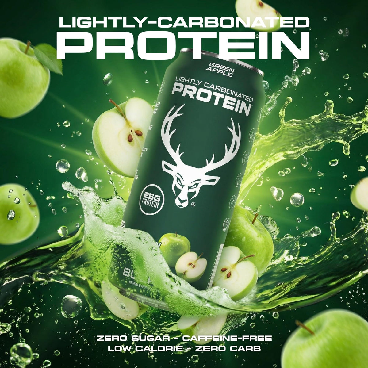 Bucked Up Lightly Carbonated Protein Soda | 25g Whey Isolate - Zero Sugar, Low Calorie, Caffeine Free, Clean Drink | Sparkling Protein Soda - 12 Pack, 16 oz Cans (Green Apple)