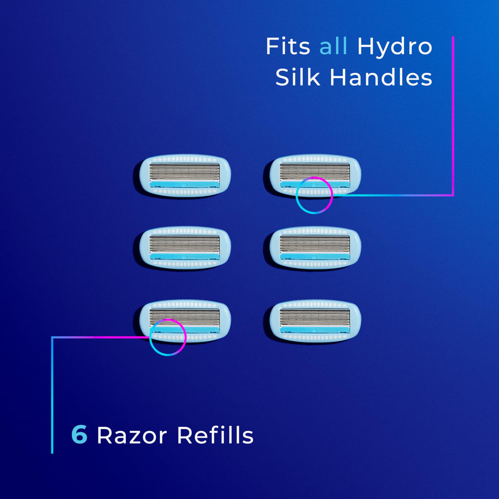 Schick Hydro Silk Moisture Razor Blade Refills, 6 Count | 5-Blade Moisturizing Razors for Women | Womens Moisturizing Razor Refills