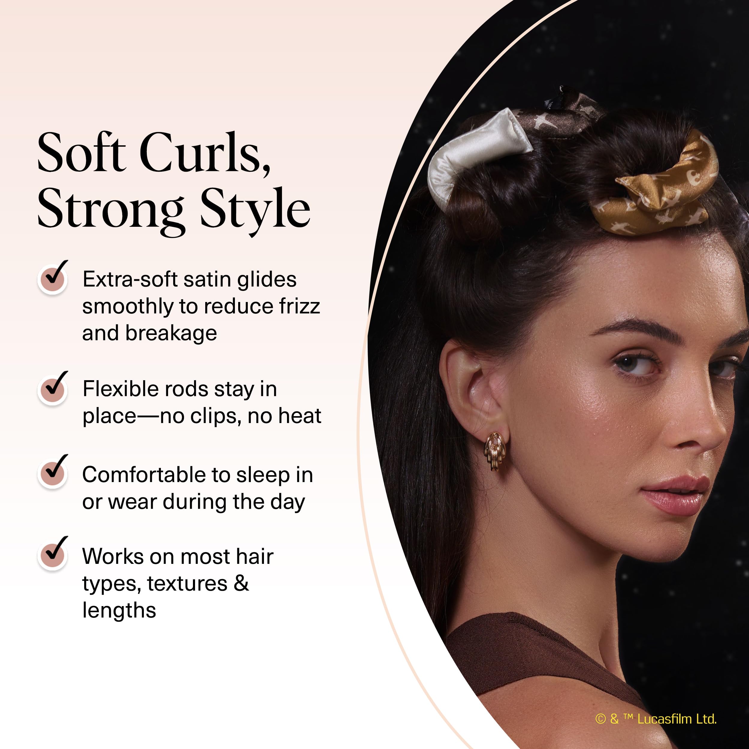 Buy now Kitsch x Star Wars Satin Heatless Hair Curler â€“ Soft Hair Curlers to Sleep In for Heatless Curls Overnight â€“ Overnight Blowout Rods for Women â€“ Hair Styling Tools â€“ Light Side vs Dark Side, 6pc Set at indiglob india