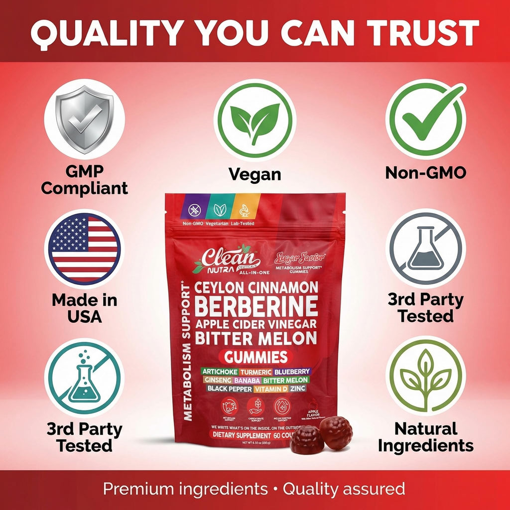 Sugar Savior Ceylon Cinnamon Berberine Gummies Apple Cider Vinegar Artichoke Turmeric Blueberry Ginseng Banaba Bitter Melon Black Pepper Vitamin D Zinc GLP1 Gummies 60 Count by Clean Nutra
