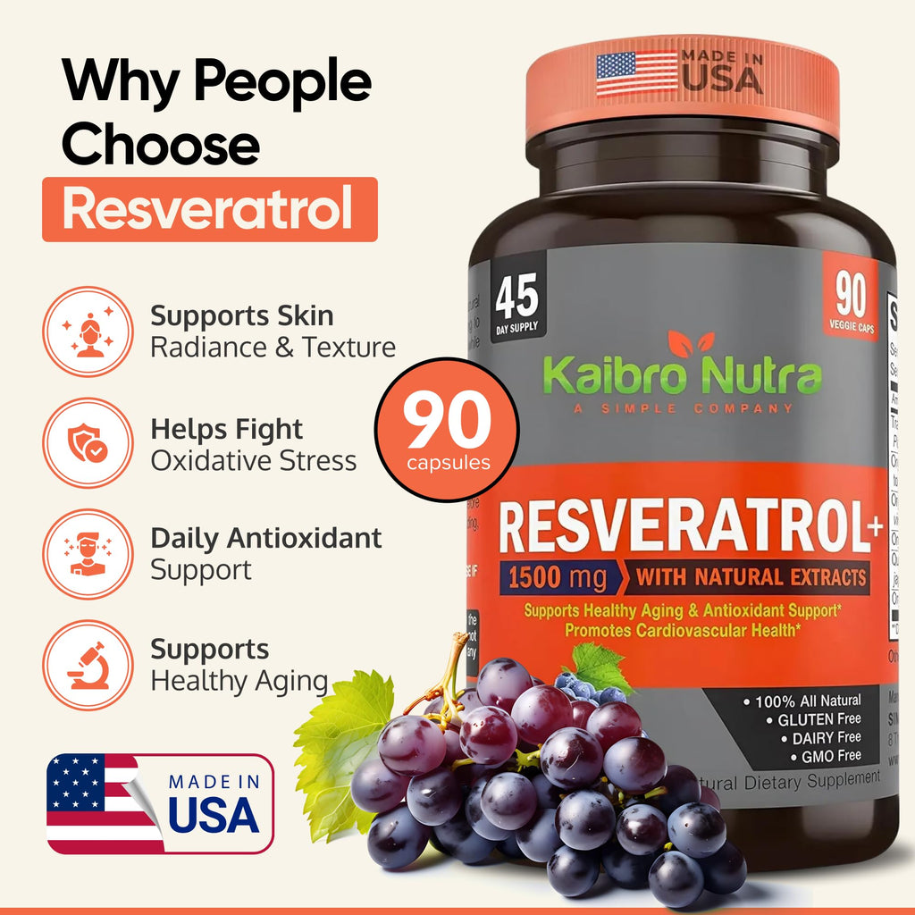Kaibro Nutra Resveratrol Supplement 1500mg | Trans Resveratrol & Quercetin