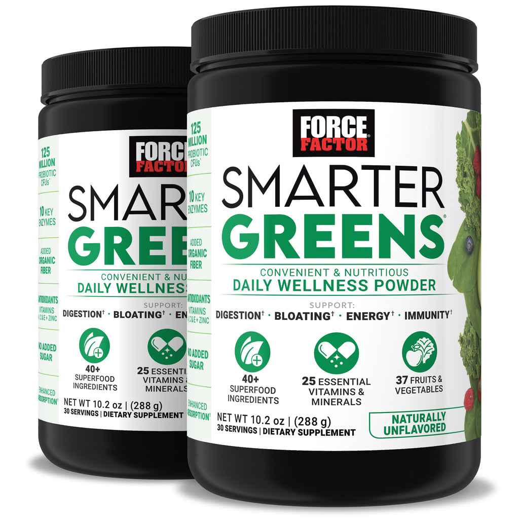 Force Factor Smarter Greens Daily Wellness Powder to Support Gut Health | Greens Superfood Powder for Bloating & Digestion, with 40+ Superfoods, 125 Million CFU of Probiotics, Unflavored, 10 Servings
