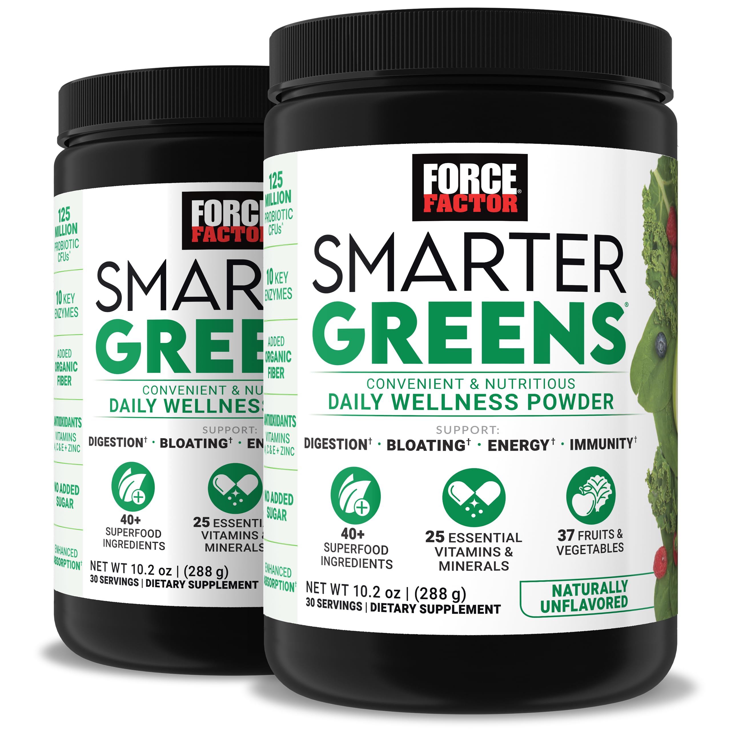 Force Factor Smarter Greens Daily Wellness Powder to Support Gut Health | Greens Superfood Powder for Bloating & Digestion, with 40+ Superfoods, 125 Million CFU of Probiotics, Unflavored, 10 Servings