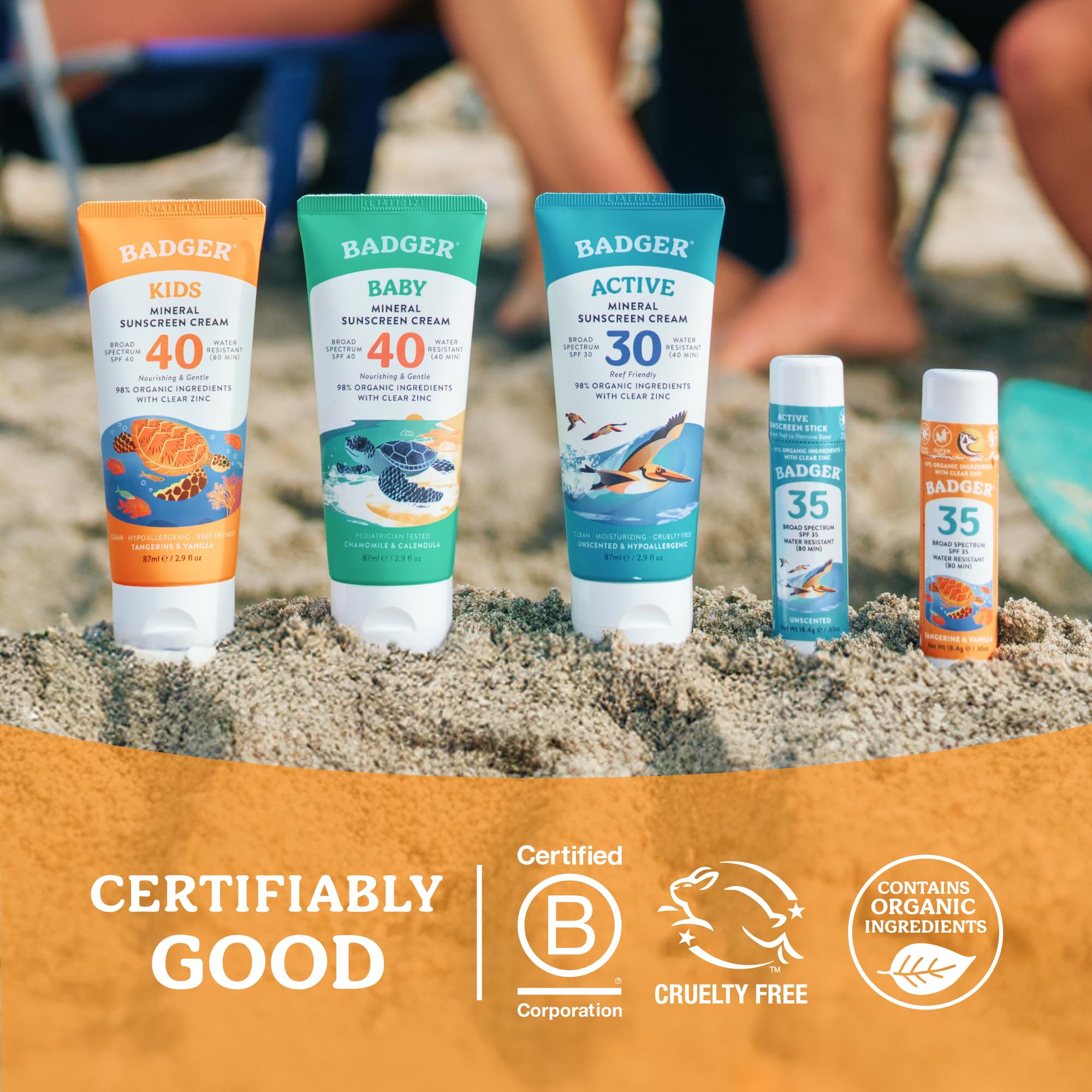 Badger Kids Mineral Sunscreen Cream SPF 40, 98% Organic Ingredients, Zinc Oxide Sunscreen for Kids Face & Body, Water Resistant, Reef Friendly, Hawaii Approved Broad Spectrum Sunblock, 2.9 fl oz