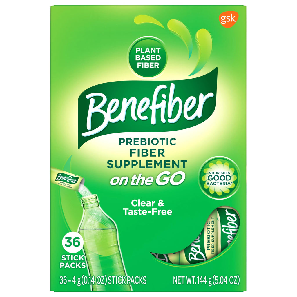 Benefiber On The Go Prebiotic Fiber Supplement Powder for Digestive Health, Daily Fiber Powder, Unflavored Powder Stick Packs - 36 Sticks (Pack of 2)
