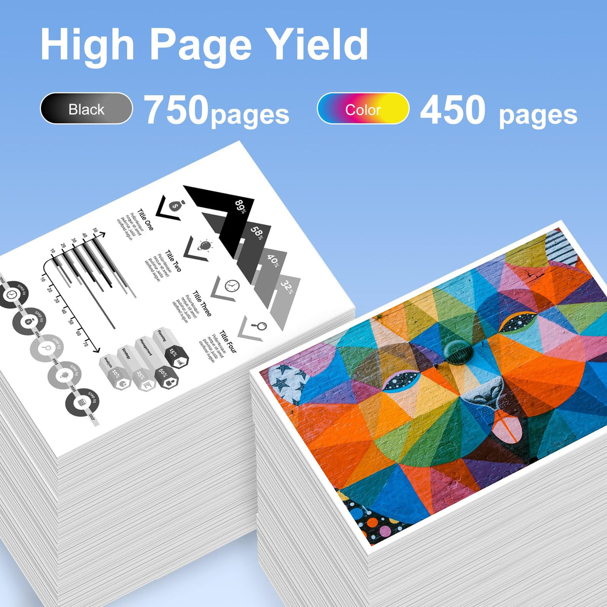 High Yield 67XL Ink Cartridges Black/Color Combo Pack Replace for HP Ink 67