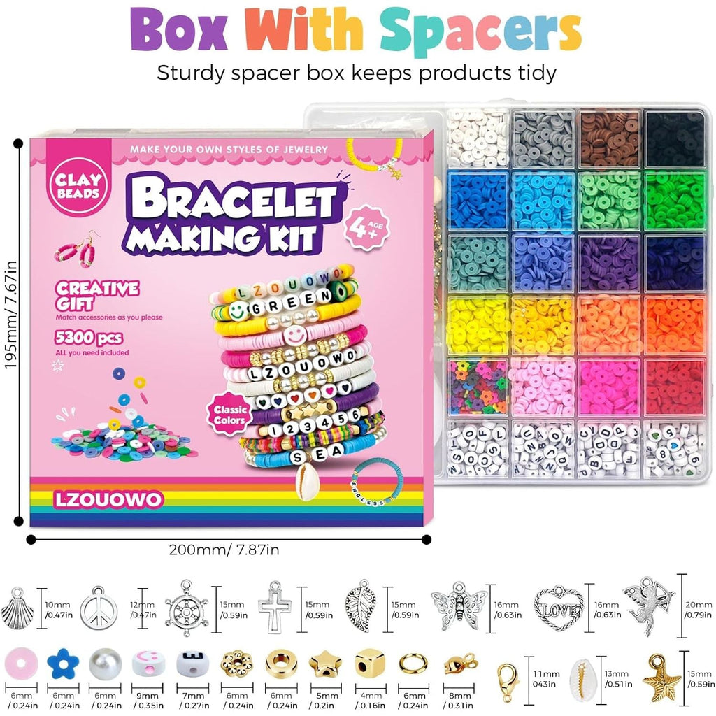 Buy now LZOUOWO 5300 Clay Beads Bracelet Making Aesthetic Kit, Polymer Heishi Preppy Letter Beads for Friendship Bracelet, Pearl Disc Beads Charms for Jewelry Making, DIY Creative Gift for Girls 8-12 Teens at indiglob india