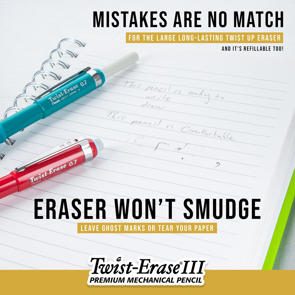 Pentel Twist-Erase III Mechanical Pencil, (0.9mm), Bold Line, Violet Barrel, Pack of 4 (QE519BP4V)