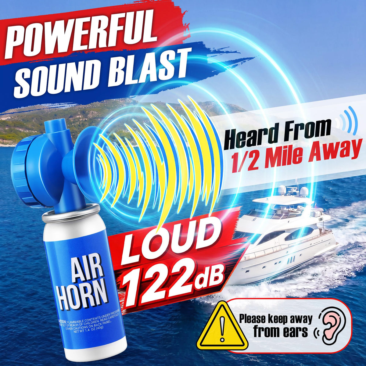 2 Pack 1.4oz 122dB Air Horn Mini, Heard 1/2 Mile