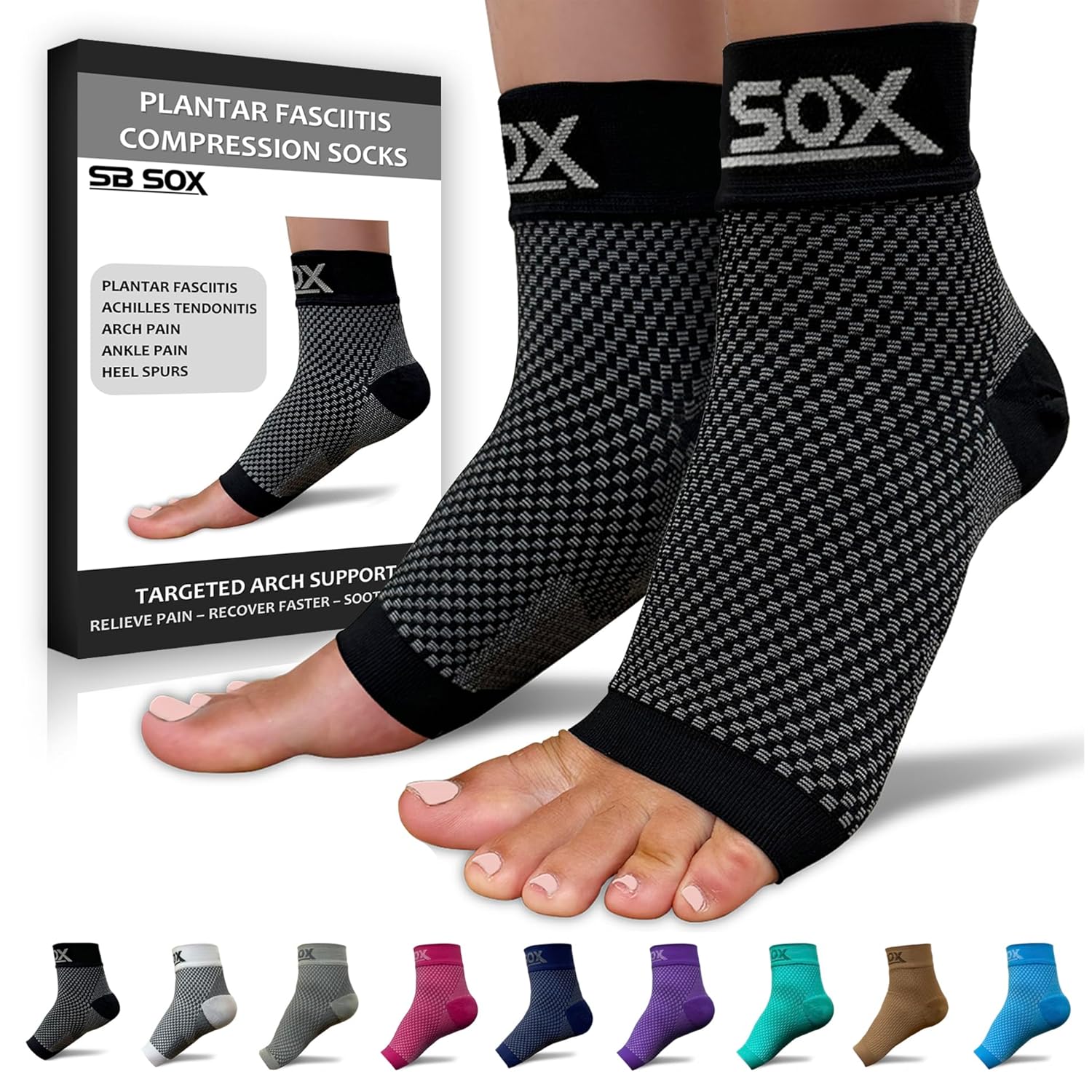 Buy now SB SOX Plantar Fasciitis Relief Socks â€“ Ankle Brace Compression Sleeve â€“ Arch Support for Foot Pain, Swelling, Heel Spurs â€“ Foot Brace for Achilles Tendonitis Relief, Injury Recovery (Blue, Medium) Large Black at indiglob india