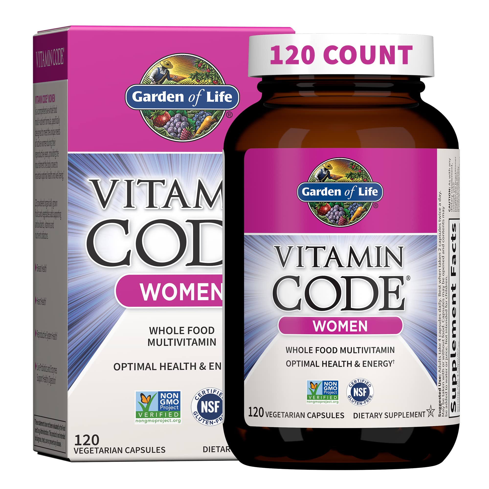 Garden of Life Multivitamin for Women, Vitamin Code Women's Multi - Whole Food Womens Multi Vitamins, Iron, Folate not Folic Acid, Vitamin A and Probiotics for Womens Energy, 120 Vegetarian Capsules
