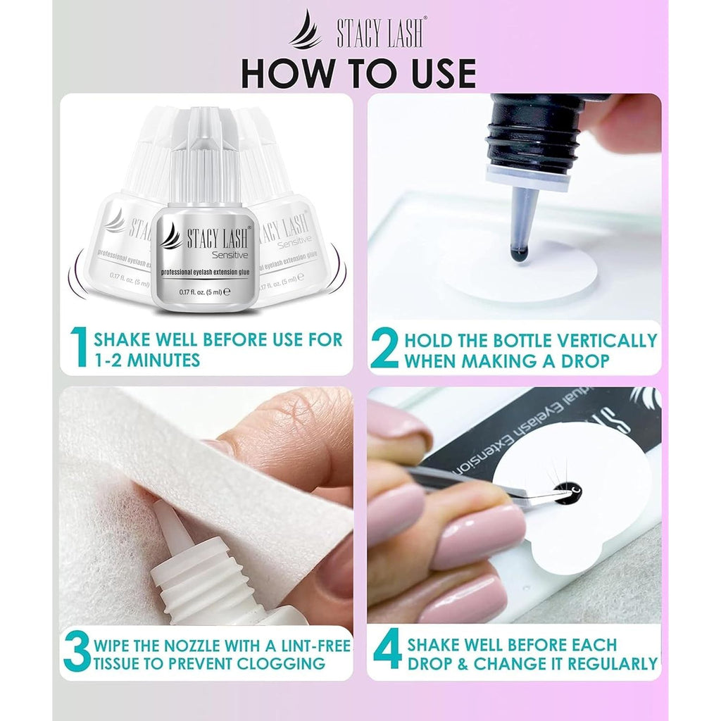 Buy now Sensitive Eyelash Extension Glue Stacy Lash 0.17fl.oz/5ml / 5-6 Sec Drying time/Retention â€“ 4-5 Weeks/Black Adhesive/Professional Supplies at indiglob india