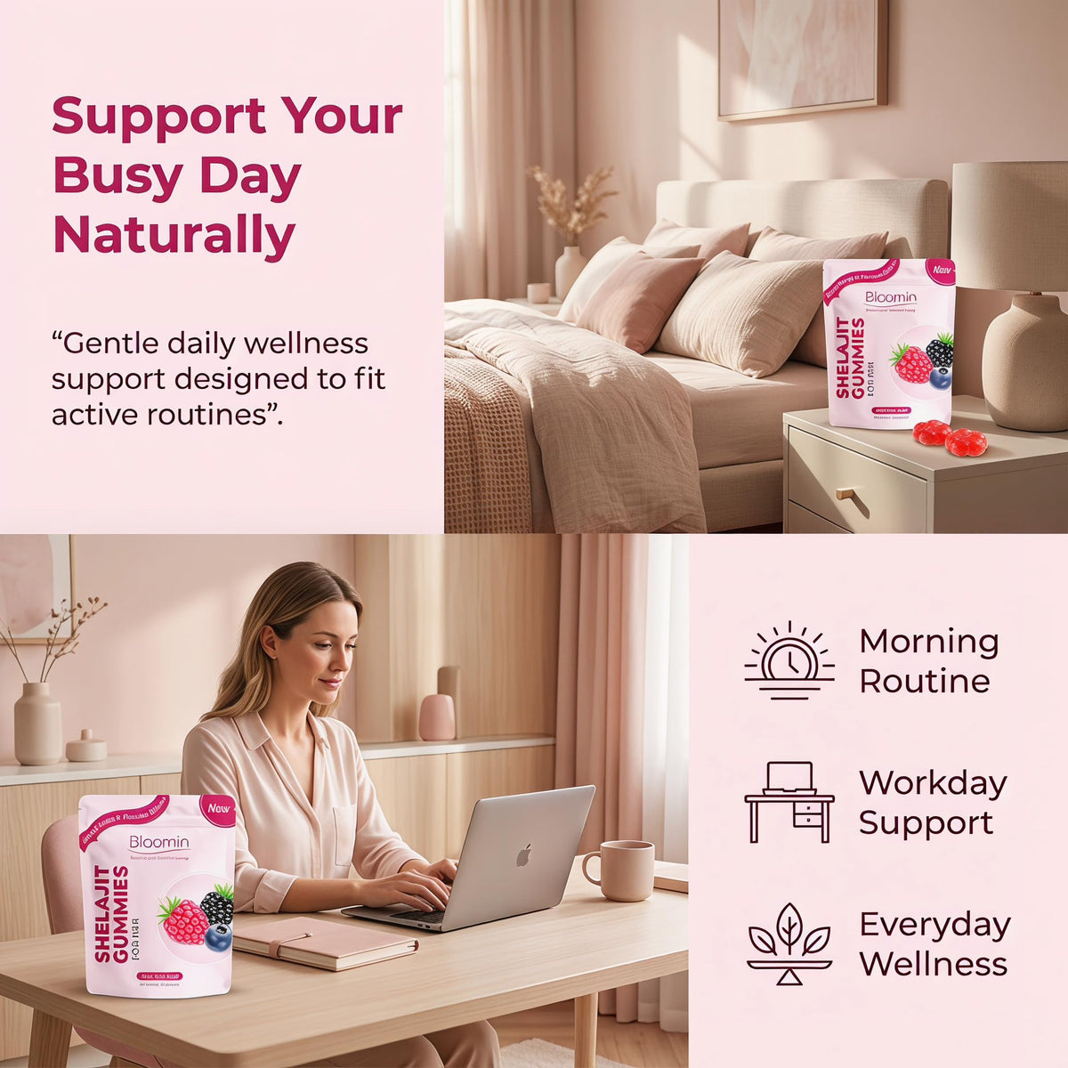 Bloomin Shilajit Gummies for Women - Feminine Wellness Supplement with Natural Energy & Daily Balance, Mixed Berry Flavor, Daily Herbal Gummies for Women - 60 Count