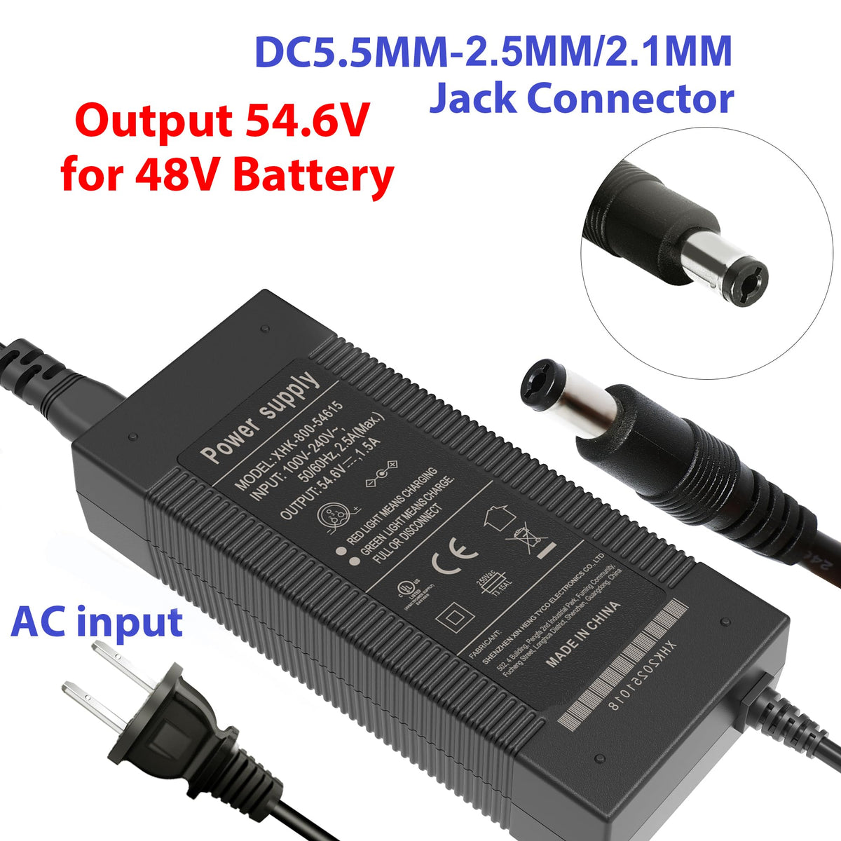 EVAPLUS 54.6V Safe Charger for 48V Lithium Batteries, UL Certified