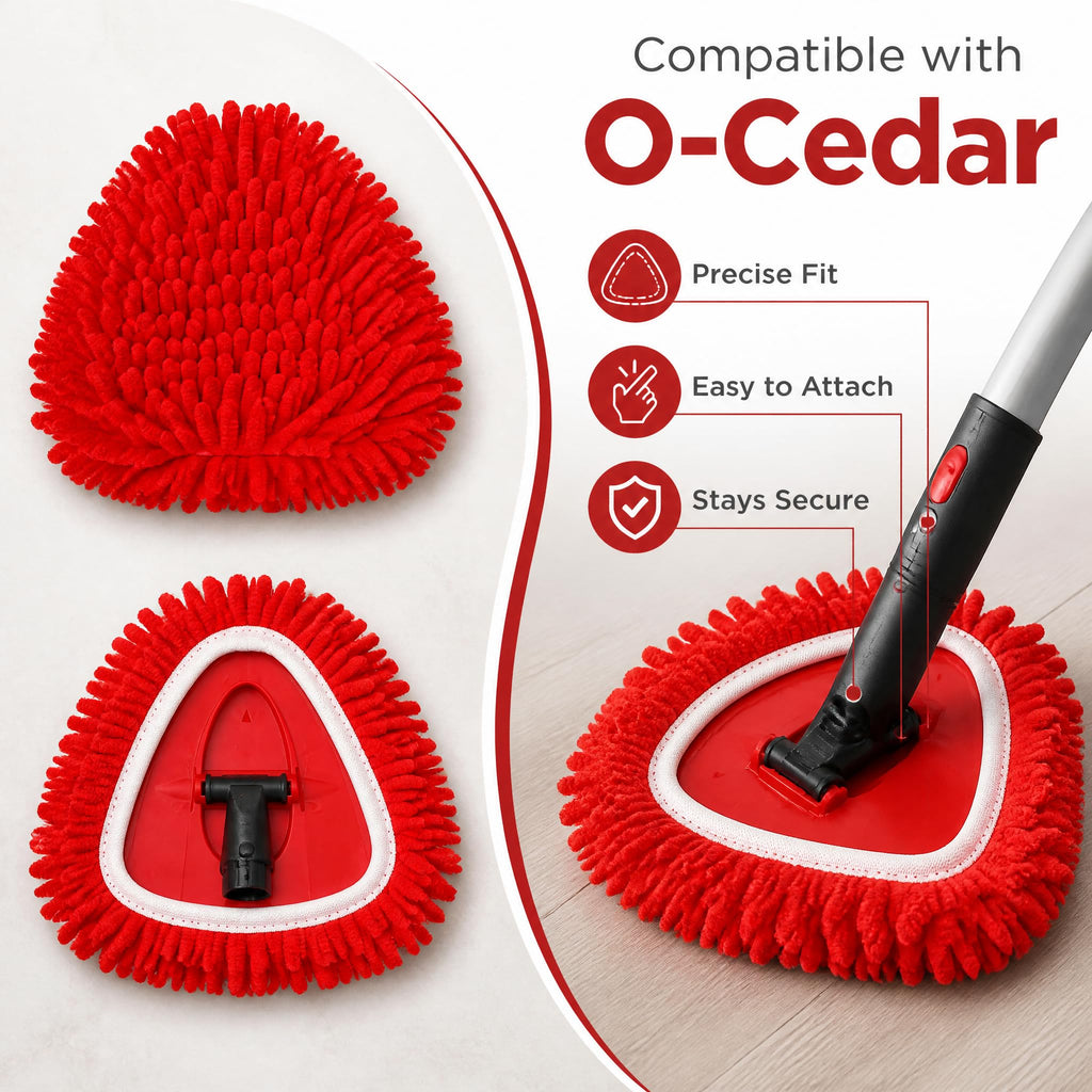 3 Pack Spin Mop Replacement Heads Compatible with O-Cedar EasyWring, Chenille Microfiber Mop Refills, Washable & Reusable Mop Head for Hardwood, Tile, Laminate and Marble Floors, Red