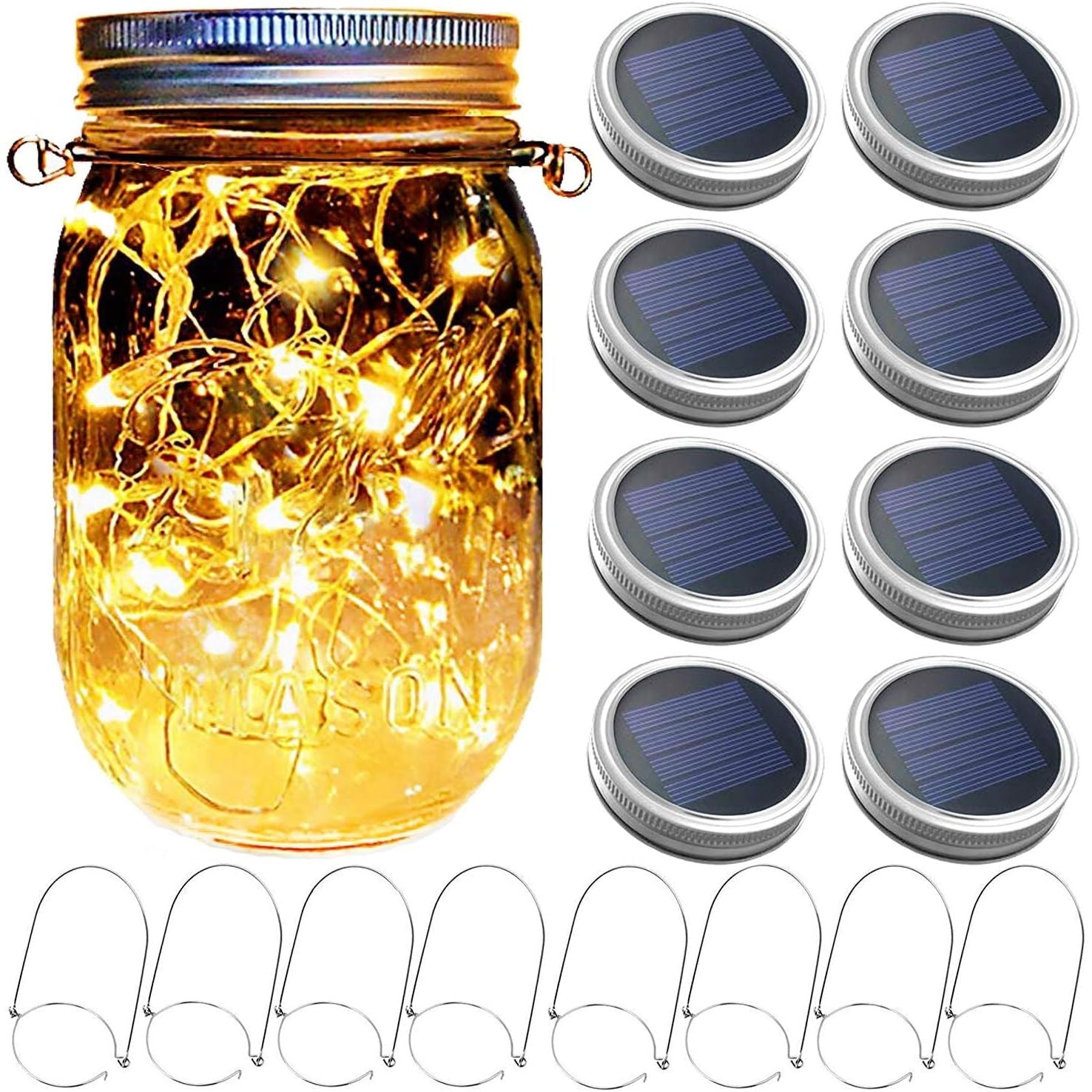 Buy now Mason Jar Solar Lantern Lights, 8 Pack 30 LED Bulbs Fairy Star Firefly Solar Lids Jar Lights,8 Hangers Included(No Jars),for Patio Garden Mason Jar Lanterns Table Wedding Decorations Lights Default at indiglob india