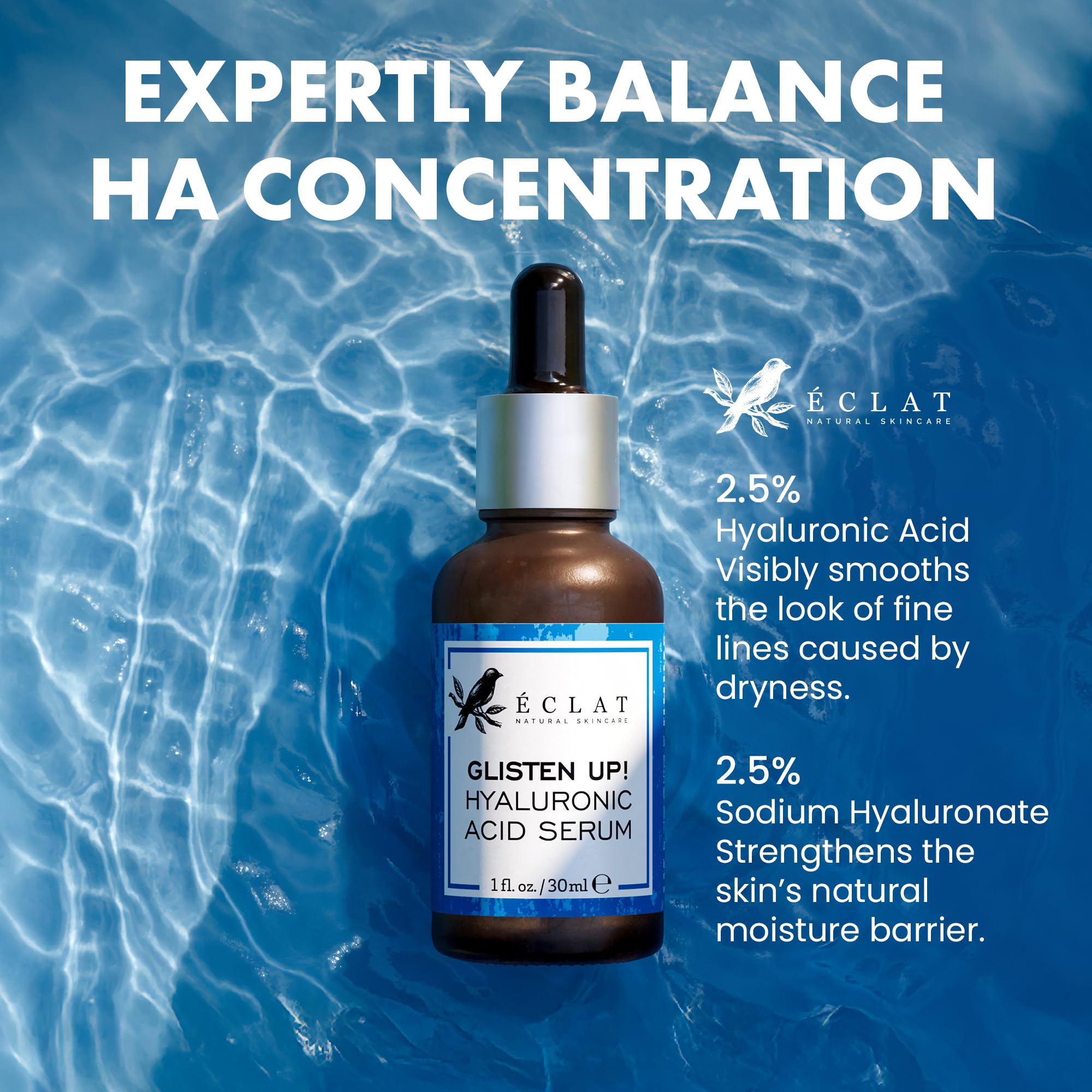 Buy now Eclat Skincare Hydrating Hyaluronic Acid Serum for Face – 2.5% Hyaluronic Acid + 3% B5, Green Tea & Jojoba Oil - Moisturizing & Plumping Formula for Radiant & Smoother Skin 1 Fl Oz at indiglob india