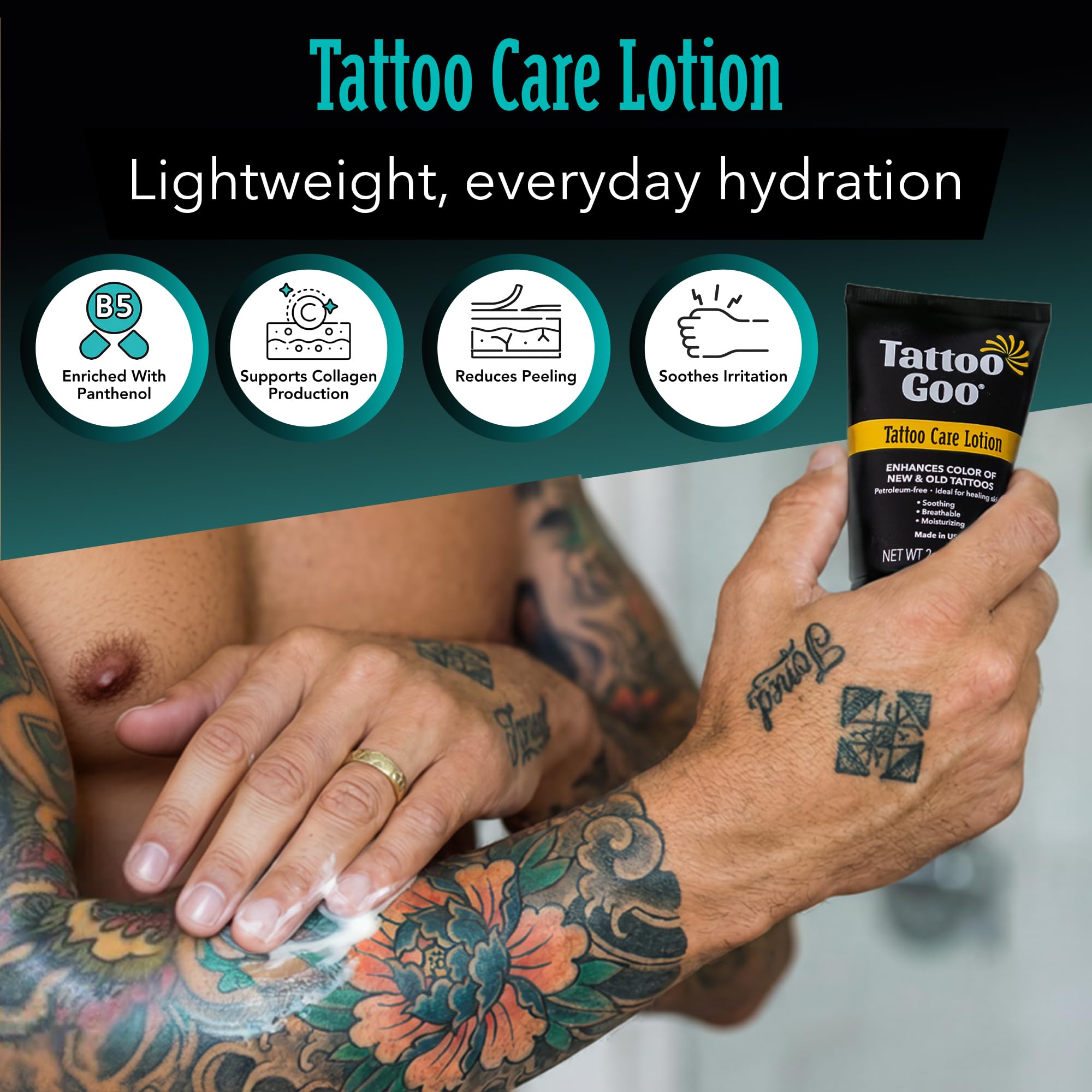 Tattoo Goo Tattoo Aftercare Kit, 3 Piece Set, Includes Antimicrobial Soap, Tattoo Balm & Healing Lotion, Main Vibrant Color & Glow, Complete Kit for Fresh Ink, Ongoing Ink Maintenance & Piercing Care