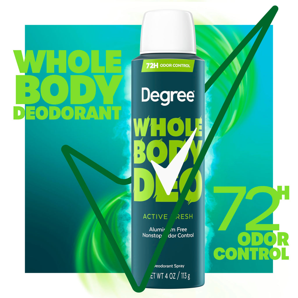 Degree Whole Body Deodorant Spray for Men, Active Fresh Scent, 4 oz