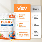 VEV Corefeel Vitamin D3 K2 10,000 IU Magnesium Supplement, 300 Softgels | Vitamin K2 as MK-7, Coconut Oil, Magnesium Glycinate & Malate, Zinc Citrate