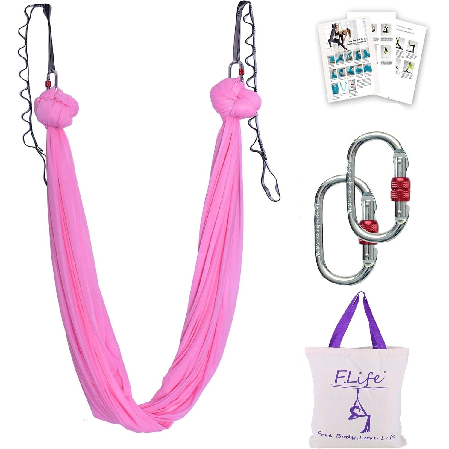 Buy now F.Life Aerial Silk Yoga Hammock & Swing for yoga Inversion,Strength training,starter hardware kit cherry pink at indiglob india
