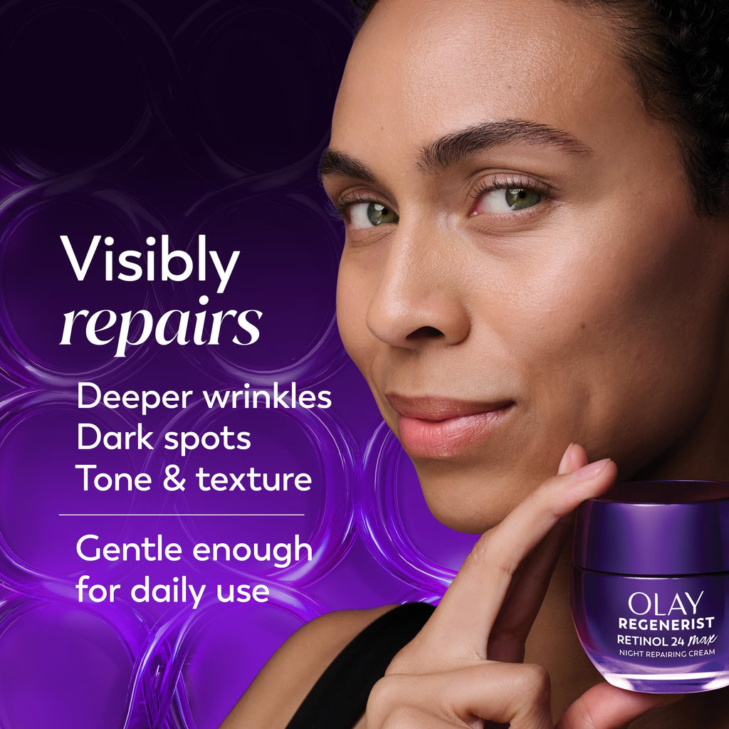 Buy now Olay Retinol Night Cream for Women, MAX, Anti-Aging Face Mousturizer, Fragrance-Free, Non Greasy - Anti-Wrinkle, Smooth Fine Lines, Hydrating Skin Care - Triple Collagen Cream, Niacinamide, 1.7oz at indiglob india