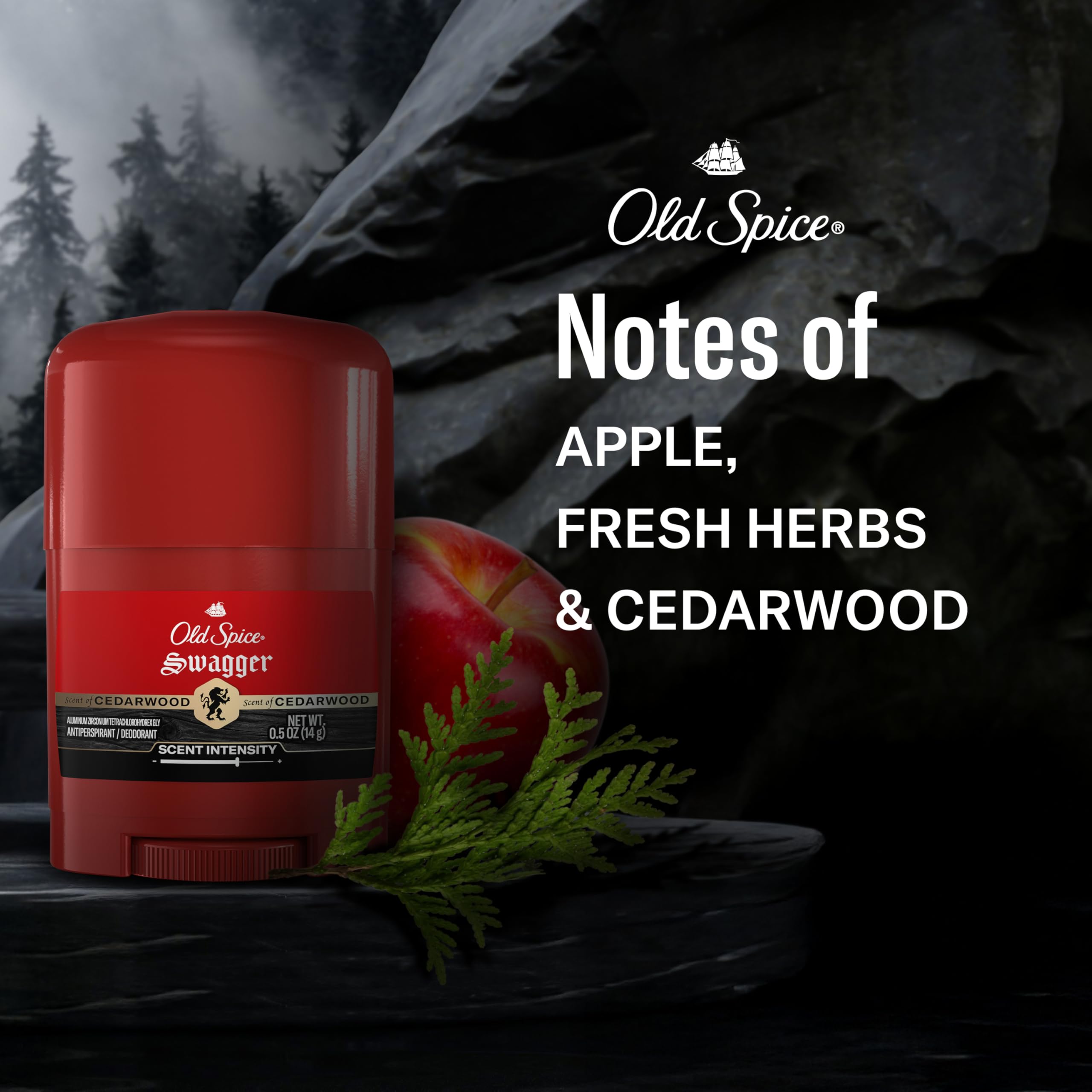 Old Spice Antiperspirant Deodorant for Men, 24/7 Sweat & Odor Protection, 24/7 Lasting Freshness, Invisible Solid, Swagger with Cedarwood Scent, Trial Size, 0.5 oz