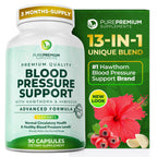 PurePremium Blood Pressure Supplements with Hawthorn Berry, Hibiscus - 90ct | Garlic & Vitamin B12 - Nitric Oxide Supplement for Normal Heart Health, Circulation Health & Blood Pressure Support, USA Made