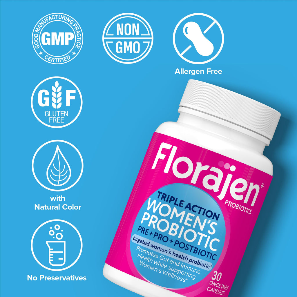 Florajen Women’s Probiotic, Digestive & Immune Support, 30 Capsules | Prebiotic & Postbiotic, Bloating & Constipation Relief, Vegan, Gluten-Free, Non-GMO, Daily Gut Health