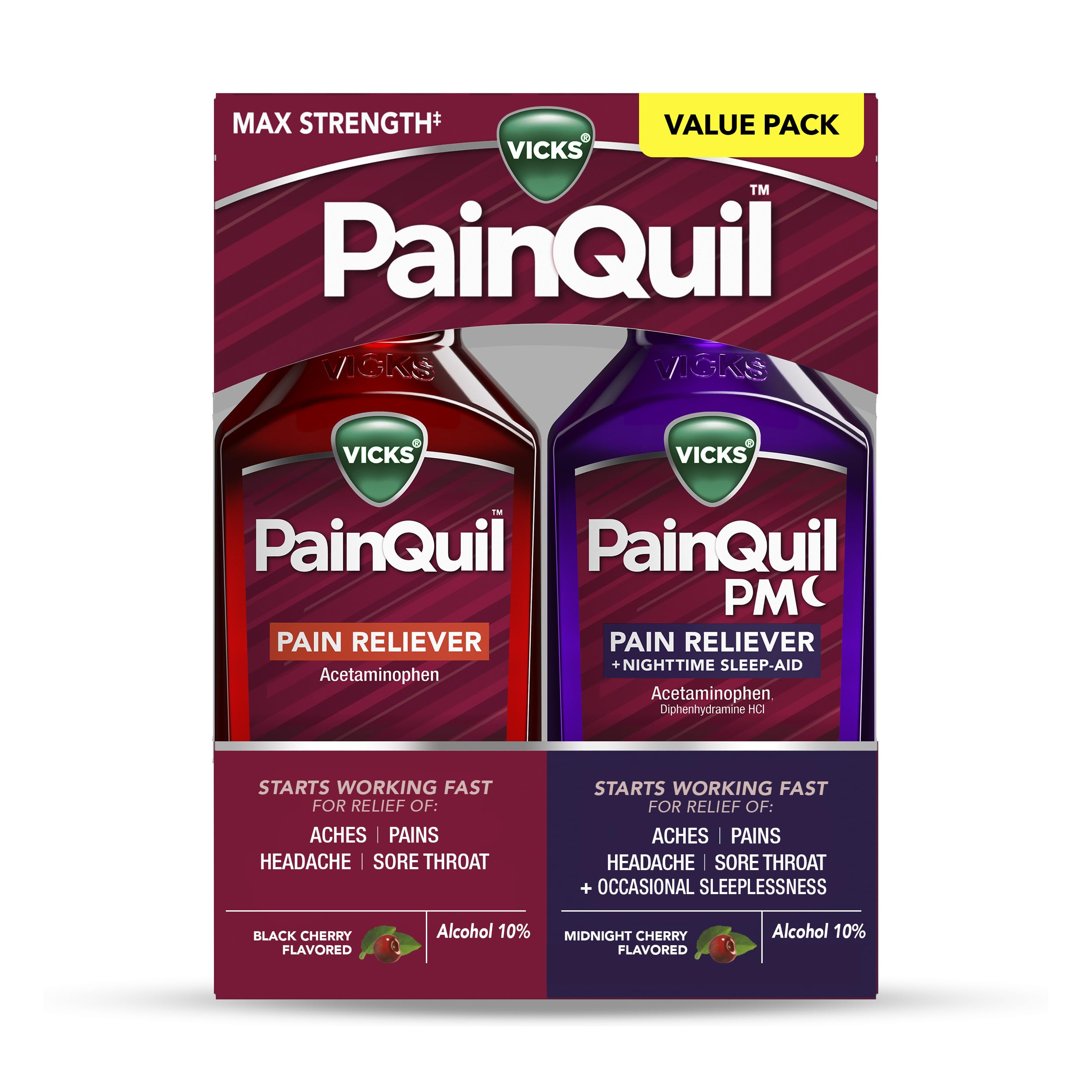 Buy now Vicks PainQuil & PainQuil PM Pain Relief Liquid, 1000mg Acetaminophen, 2x12 oz at indiglob india