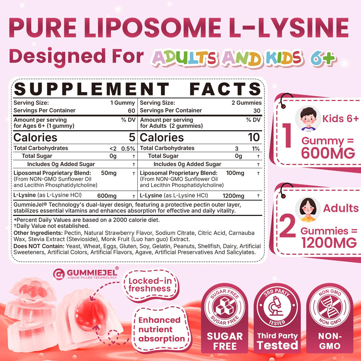 Liposomal L-Lysine Gummies 1200mg | High Absorption Immune & Skin Support