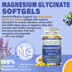 Magnesium Glycinate Softgels, High Absorption Magnesium Glycinate 400mg Supplement for Muscle, Heart, Sleep & Bone Support, Bisglycinate Softgel Capsules Supplement, Vegan, Non-GMO, 2 Month Supply