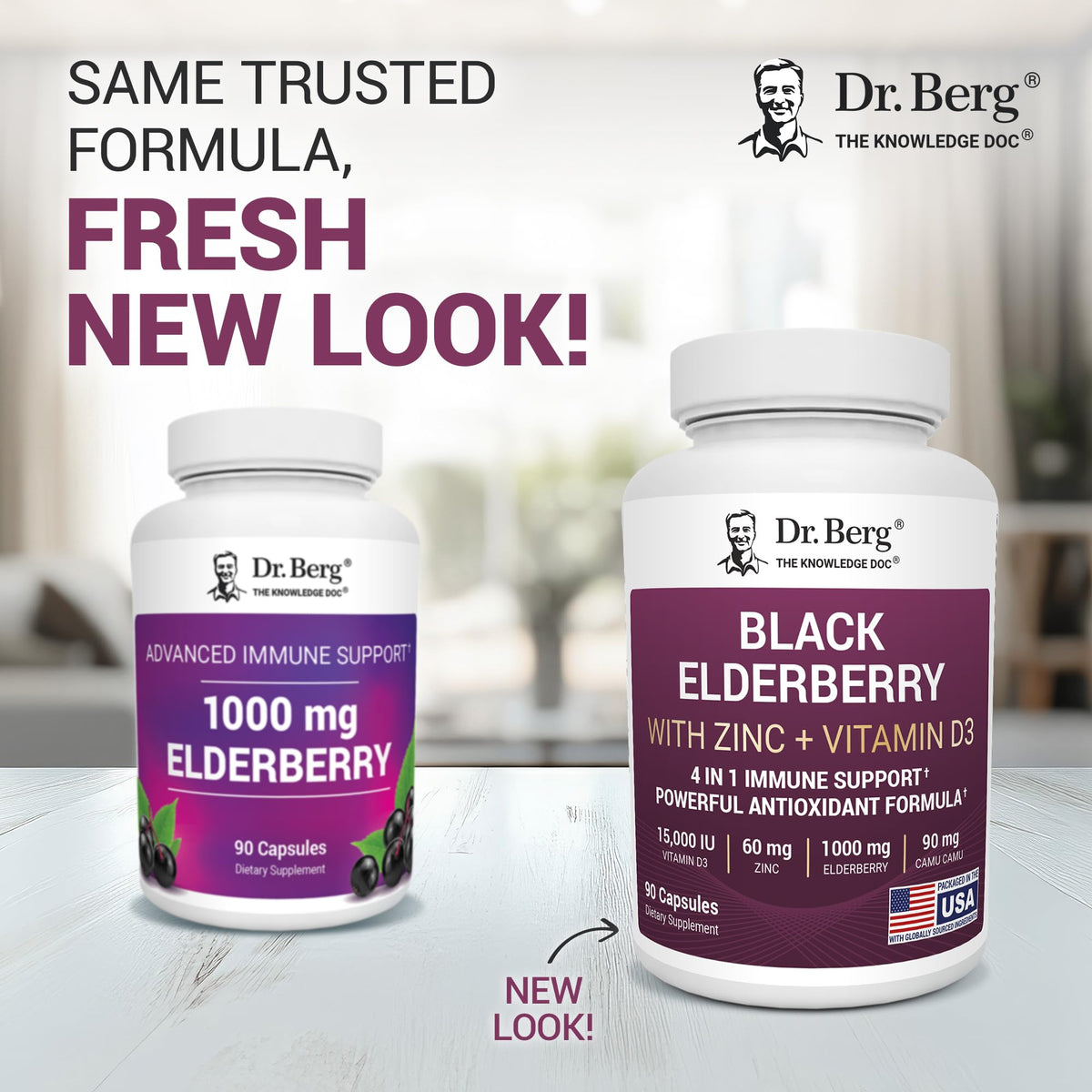 Dr. Berg Black Elderberry Capsules (Advanced Immune Support*) with 15,000 IU Vitamin D, 60 mg of Zinc, & 90 mg of Camu Camu - (4-in-1) Sambucus Elderberry Immune Support Supplement - 90 Capsules