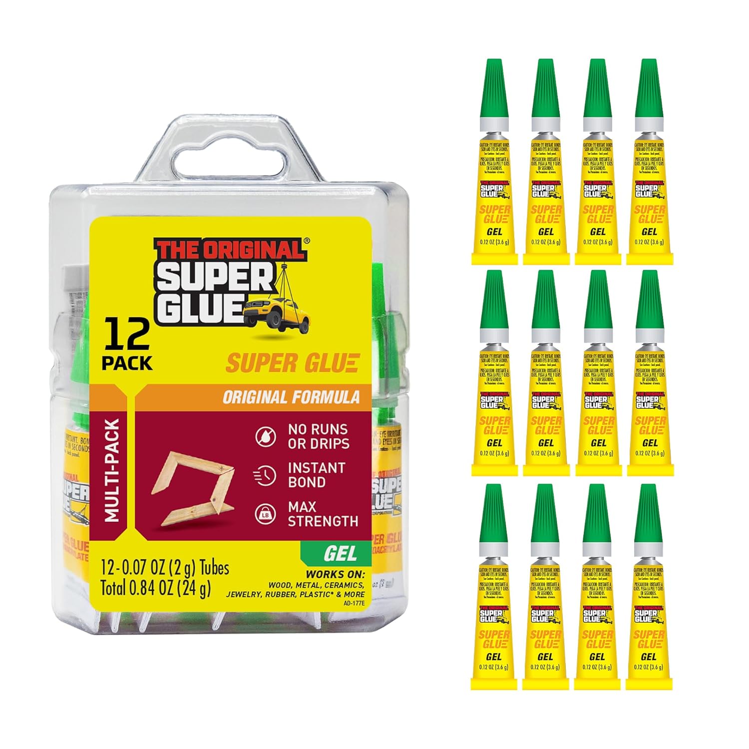 Buy now Super Glue Gel, 2 Gram Tubes, 12-Pack, Clear, Instant Bonding, Fast Dry, Cyanoacrylate Adhesive, Precision Tip for Wood, Metal, Plastic, Crafts, Ceramic, and Toy Repairs Gel at indiglob india