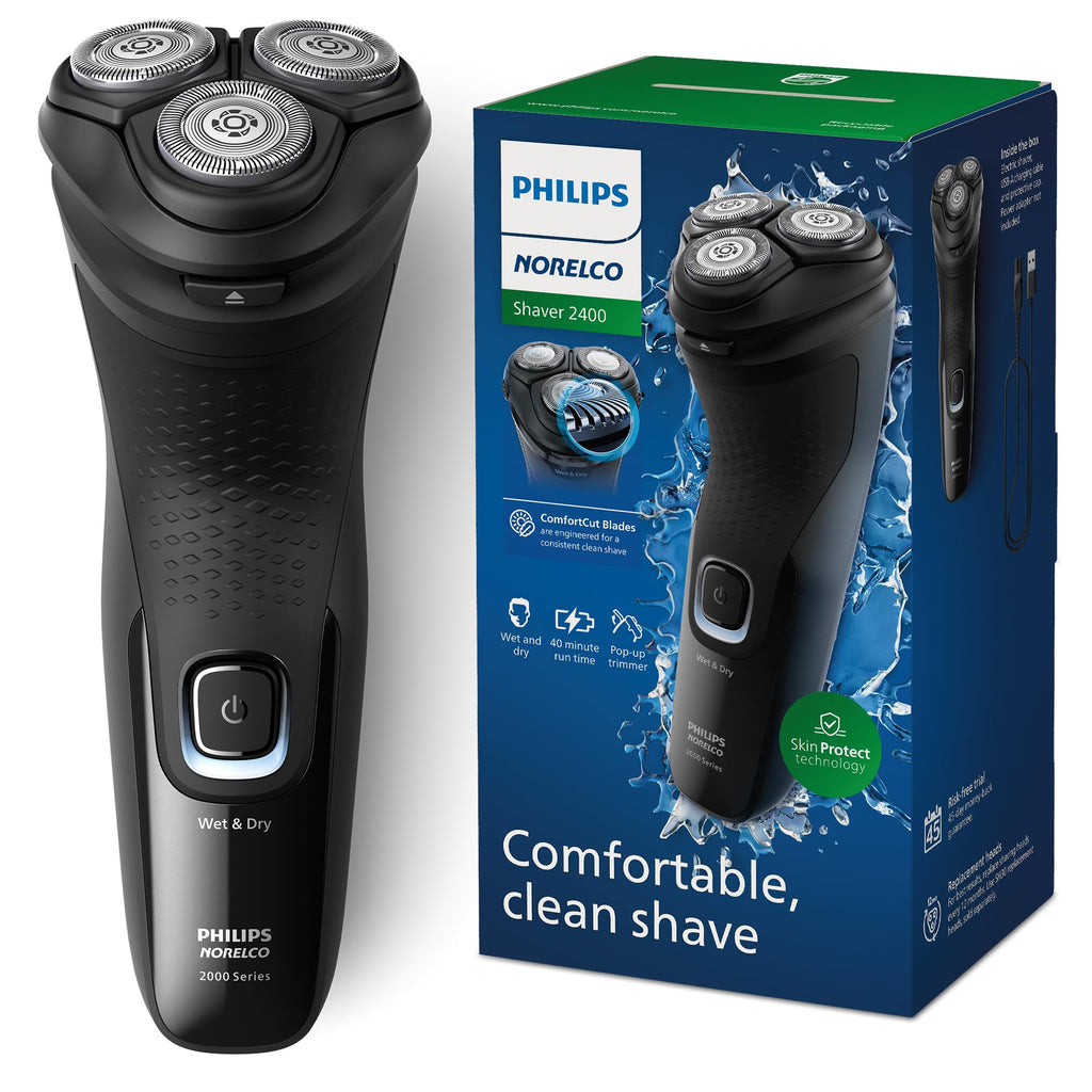 Buy now Philips Norelco Shaver 2400 Series, Wet and Dry Electric Shaver, Pop-up Trimmer, P-Cap, Deep Black, Model X3001/90 at indiglob india