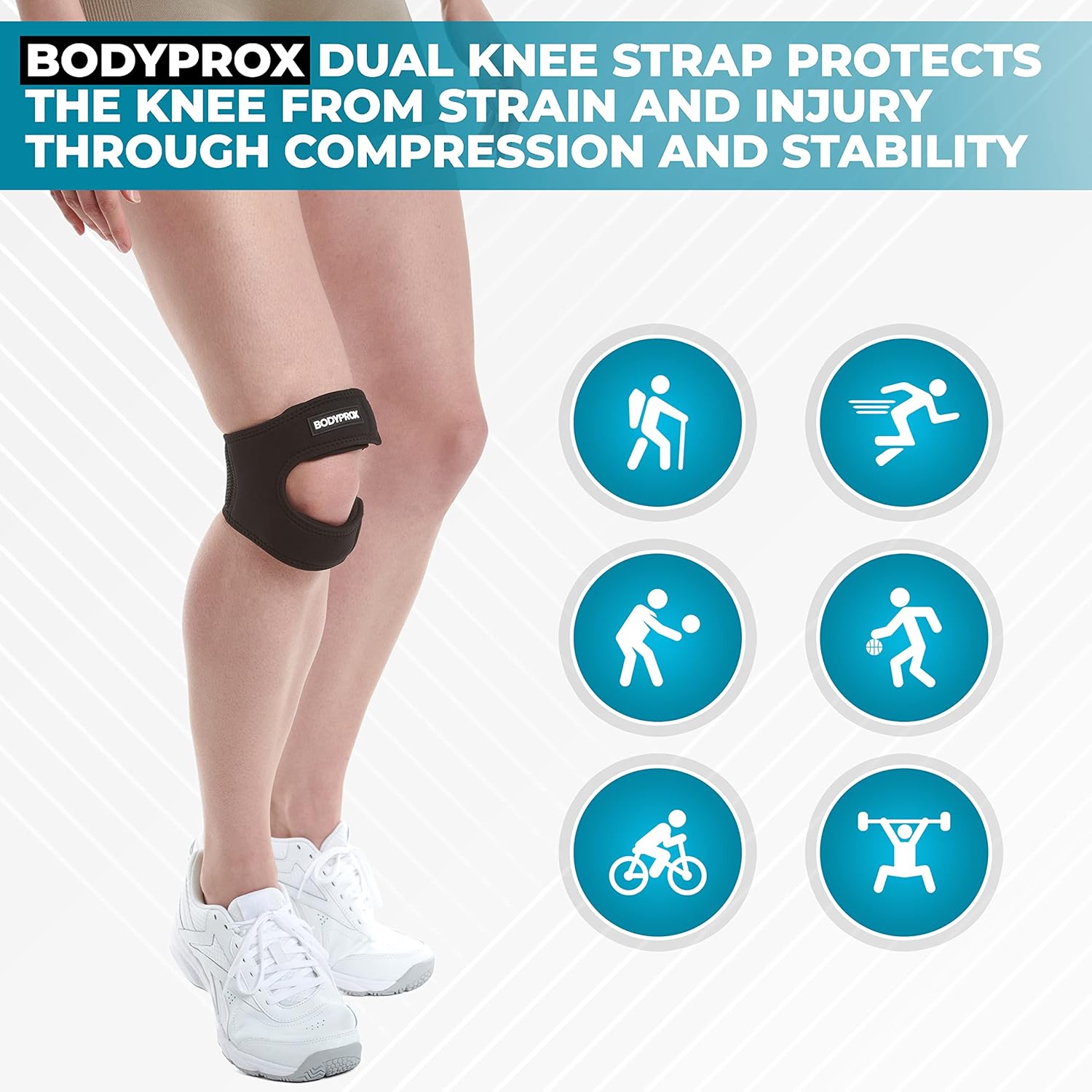 Buy now Bodyprox Patellar Tendon Support Strap (Small/Medium), Knee Pain Relief Adjustable Neoprene Knee Strap for Running, Arthritis, Jumper, Tennis Injury Recovery at indiglob india