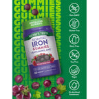 Nature's Truth Iron Gummies | 60 Count | Vegan, Non-GMO & Gluten Free Supplement | with Zinc & B Vitamins | Grape Flavor