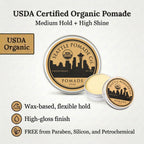 Seattle Pomade Co. USDA Certified Organic Pomade. Medium Hold & High Shine, Hair Styling Formula Non GMO, Made with organic materials from around the world.