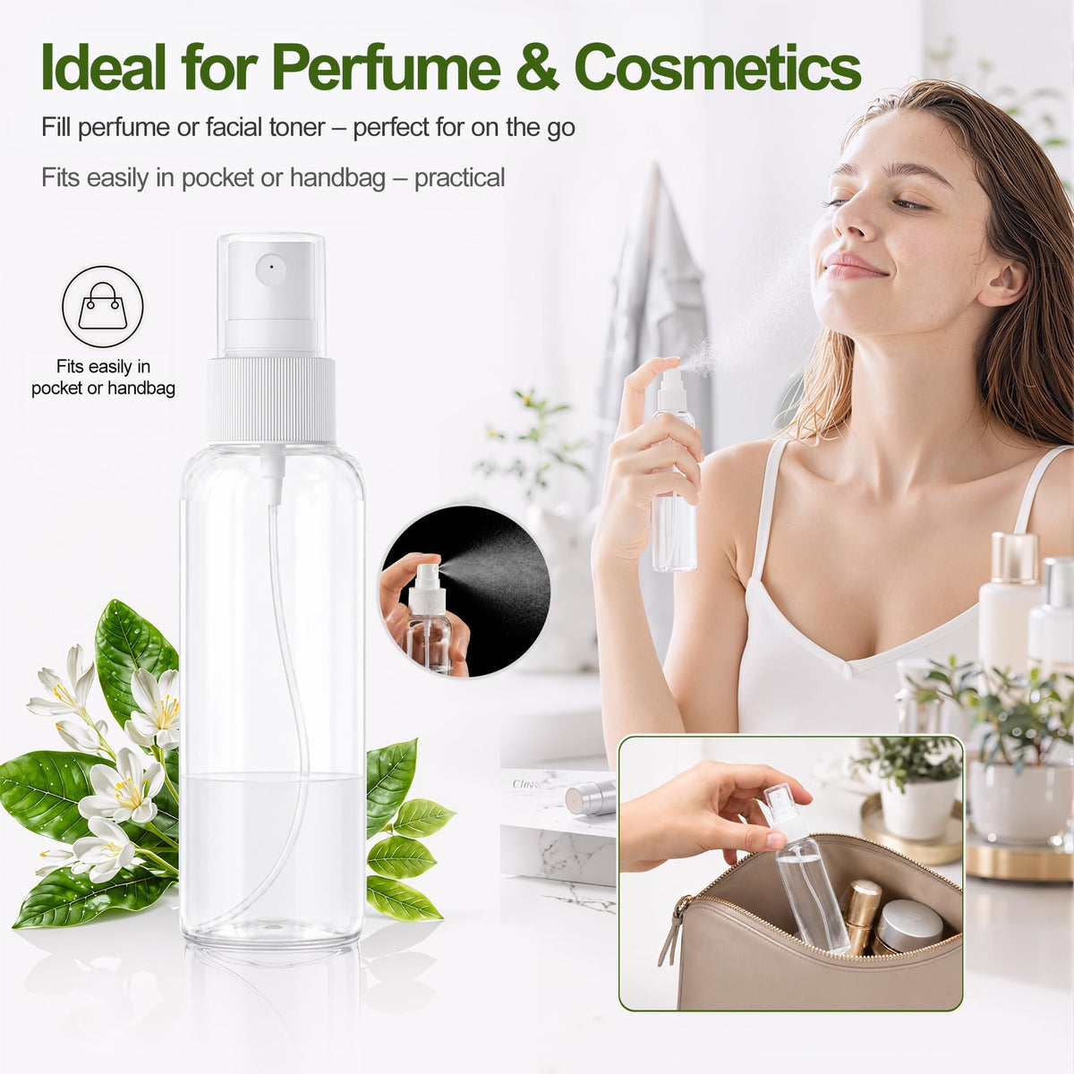 5-Pack Spray Bottles 3.4oz, Small Spray Bottle Empty Clear Plastic Bottle