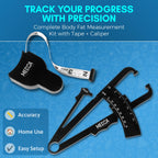 MEDca Body Fat Caliper and Measuring Tape for Body - Skinfold Calipers and Body Fat Tape Measure Tool for Accurately Measuring BMI Skin Fold Fitness and Weight-Loss, (Black)