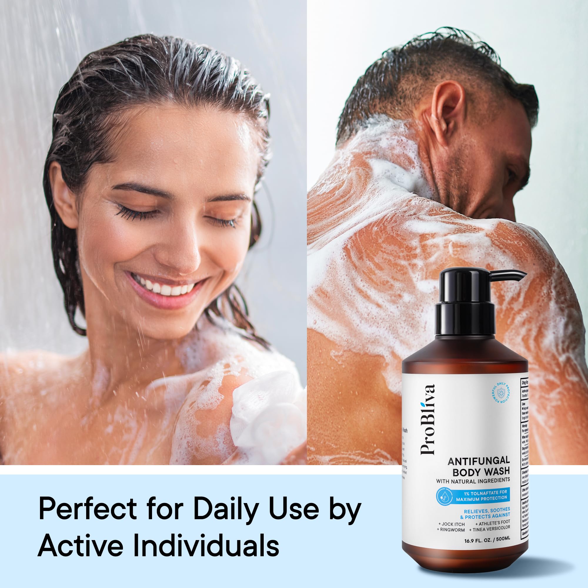 ProBliva Antifungal Body Wash Treatment Soap - Jock Itch, Ringworm, Back Acne, Tinea & Foot Odor – Skin Relief Cleanser Gel with Tea Tree Oil & Tolnaftate for Men and Women (with Brush Kit)